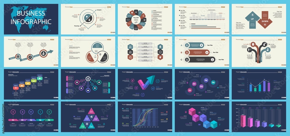 Sticker set of analysis or management concept infographic charts. business diagrams for presentation slide t