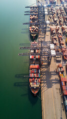 Aerial view container ship shipping cargo  unloading in port, Global business logistic import export freight shipping transportation oversea worldwide, Container vessel cargo freight ship.