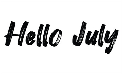 Hello July Brush Hand drawn typography lettering phrase isolated on the white background, for greeting and invitation card