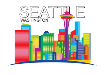 Seattle Washington skyline silhouette in colorful vector illustration .