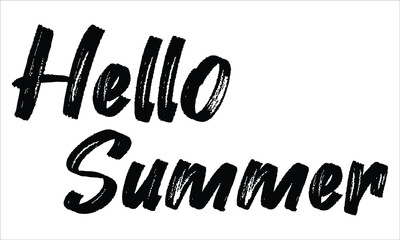 Hello Summer Brush Hand drawn typography lettering phrase isolated on the white background, for greeting and invitation card