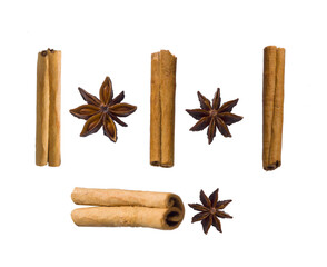 anise and cinnamon isolated on white background