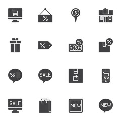 Black friday sale vector icons set, modern solid symbol collection, filled style pictogram pack. Signs, logo illustration. Set includes icons as percentage discount label, price tag, shopping bag