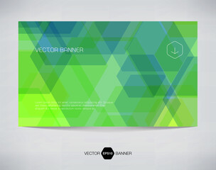 vector horizontal web banner design with green geometric hexagonal background