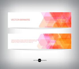 vector horizontal web banner design with orange geometric hexagonal background