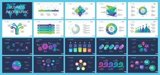 Set of workflow and strategy concept infographic charts. Business diagrams for presentation slide templates. For corporate report, advertising, banner and brochure design. - obrazy, fototapety, plakaty