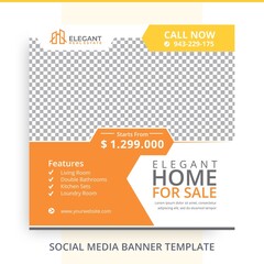 Editable Home For Sale Real Estate Red Banner Promotions Orange Gray