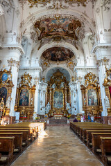 Fototapeta na wymiar Interior of Baroque Marienmuenster Church, Diessen, Ammersee, Bavaria, Germany