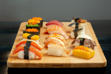 japanese sushi set on black background