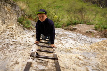 little boy down the stairs