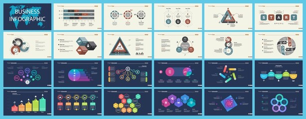 Set of sales or production concept infographic charts. Business design elements for presentation slide templates. For workflow report, advertising, banner, and brochure design.