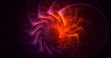 3D rendering abstract multicolored fractal light background with bright center