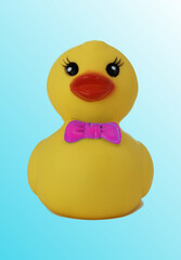 Duck rubber yellow with sky background 