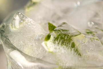Refreshing lemonade with slices of lime