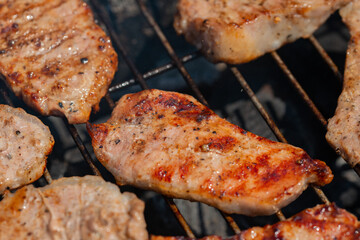 grilling pork for the forest picnic
