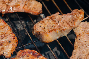 grilling pork for the forest picnic