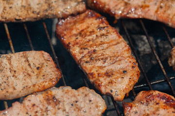 grilling pork for the forest picnic