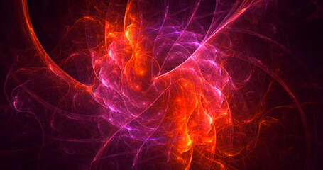 3D rendering abstract multicolored fractal light background with bright center
