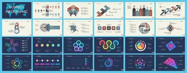 Set of planning or startup concept infographic charts. Business diagrams for presentation slide templates. For corporate report, advertising, banner and brochure design