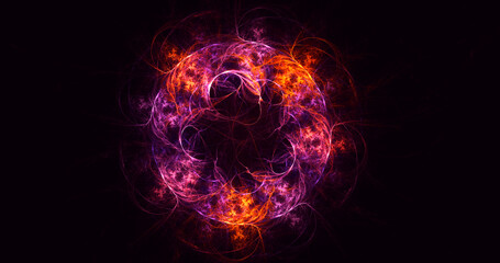 3D rendering abstract multicolored fractal light background with bright center