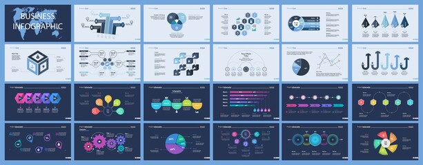 Set of production or logistics concept infographic charts. Business diagrams for presentation slide templates. For corporate report, advertising, banner and brochure design.