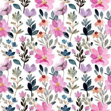 Purple Watercolor Wild Flower Seamless Pattern For Background, Fabric, Textile, Fashion, Wallpaper, Wedding Etc.