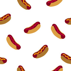 Hot Dog seamless pattern. Vector illustration on the theme of National Hot Dog Day on July 15. Decorated with a Hot Dogs.