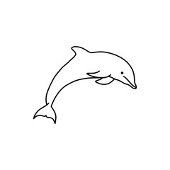 Outline Dolphin, doodle, black and white illustration. Vector Stock illustration.