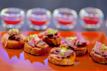selection of canape on  slate platter