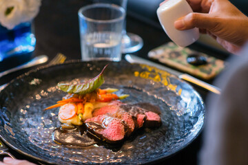 fine cut beef steak medium rare