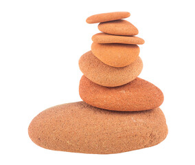 Fototapeta na wymiar Balance red stones are arranged in a pyramid shape isolated on a white background. Zen stones. Spa concept.