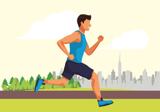 young man running athlete in the park avatar character