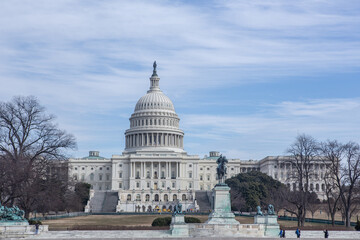 The Capitol Hill, congress building in Washington DC, on a cloudy day.