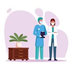 couple of doctors wearing medical masks characters