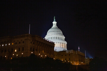 Night view of Capitol Hill, congress building in Washington DC, USA.
