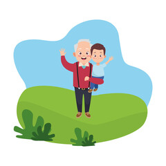 Fototapeta premium happy old grandfather with little grandson characters