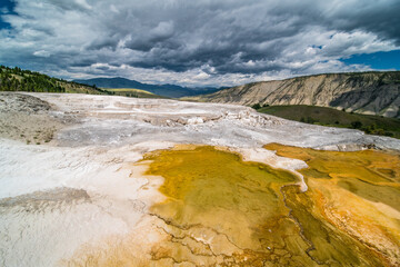 The mammoth hot spring in Yellowstone National Park, Wyoming.