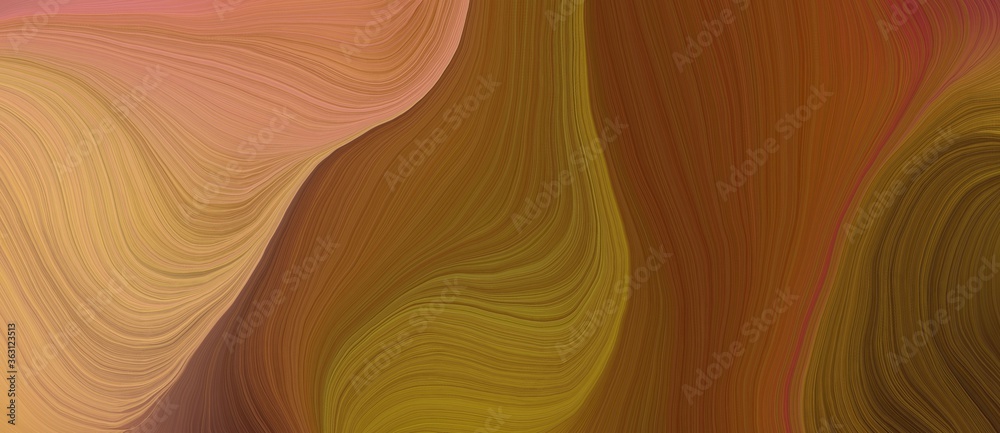 Poster background graphic design with elegant curvy swirl waves background design with saddle brown, dark s