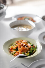 stir fried brocoli with shrimp eat with steamed rice