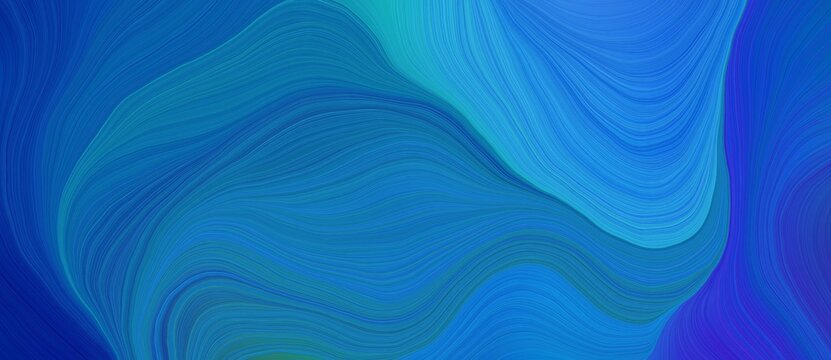 background graphic illustration with modern curvy waves background design with strong blue, dodger blue and light sea green color © Eigens