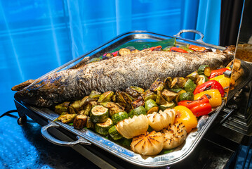 whole baked fish with vegetable