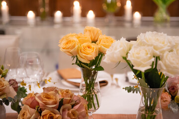 Roses decorate on fine dining table
