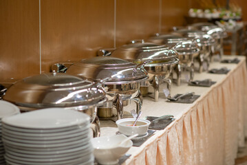 Row  of Warmer pot Prepare for lunch