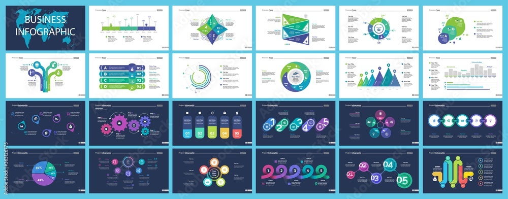 Wall mural set of workflow and strategy concept infographic charts. business diagrams for presentation slide te