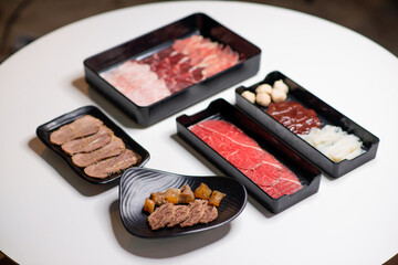 assorted of meat prepare for steamboat chinese hot pot sukiyaki