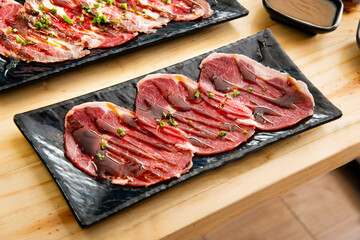 sliced meet beef with yakiniku sauce