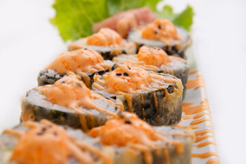 grilled nori maki with spicy tobiko mayou sauce