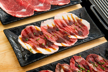sliced meet beef with yakiniku sauce