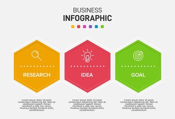 Concept of arrow business model with 3 successive steps. Three colorful graphic elements. Timeline design for brochure, presentation. Infographic design layout.