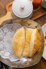 Assortment of bread in supermarket with empty price tag